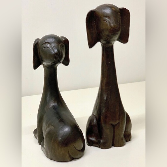 Set of 2 Vintage Pre WWII Japanese Hand Carved Stained Hardwood Animal Figurines - Picture 5 of 11